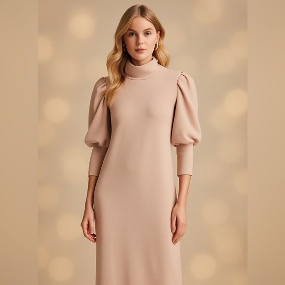 Zara Dresses & Skirts - ZARA Puff Sleeve Mock Neck Midi Dress